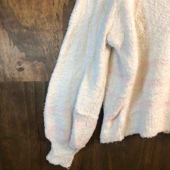 LC Lauren Conrad Womens Sweater White Pink Stripe Super Soft Puff Sleeve Large - Picture 4 of 14